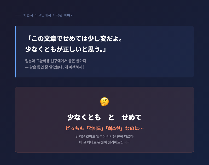 학습자의 고민에서 시작된 이야기 — 少なくとも？ せめて？