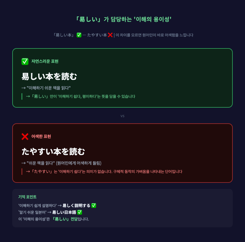 「易しい本」 vs 「難しい本」 비교 이미지 — 두 권의 책을 나란히 배치, 각각 난이도 레벨을 시각적으로 표현