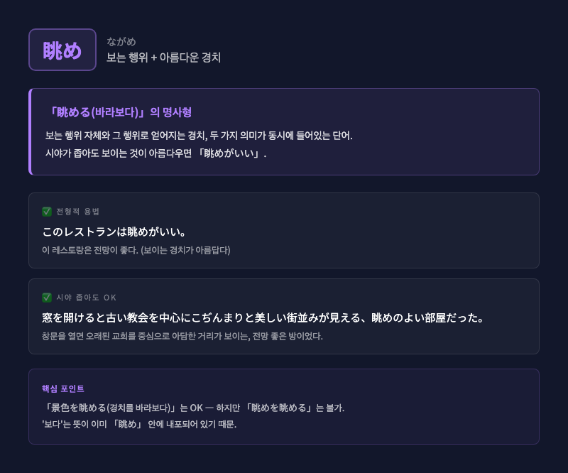 레스토랑 창가에서 도시의 야경을 바라보는 장면 — 眺め(경치의 아름다움)의 개념 설명용