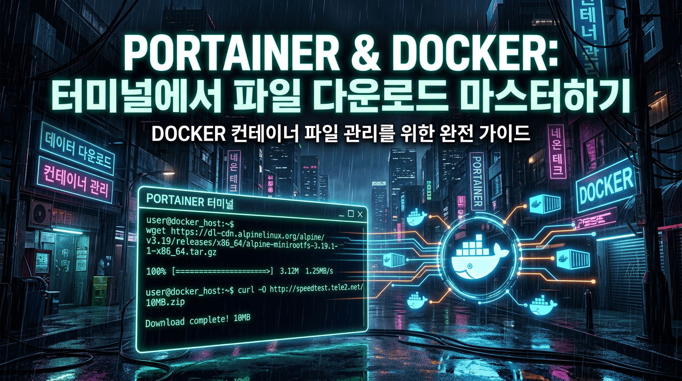 Download a file to a docker container: Portainer 터미널 wget, curl 사용법