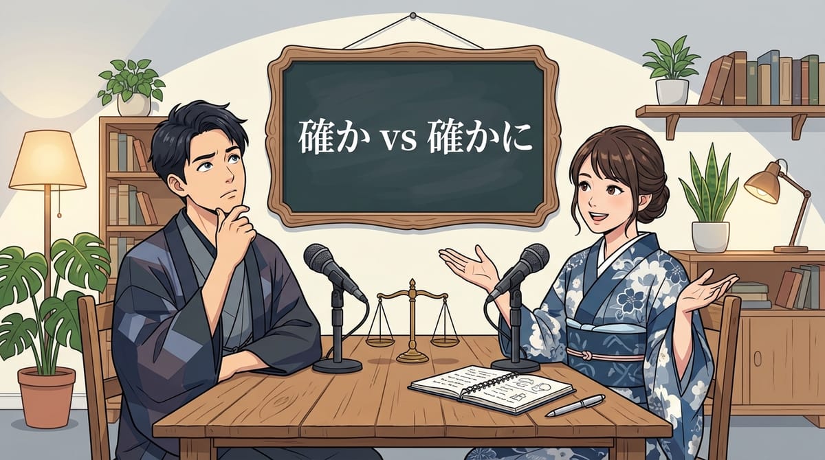 確か와 確かに의 차이를 나타내는 물음표와 느낌표 아이콘