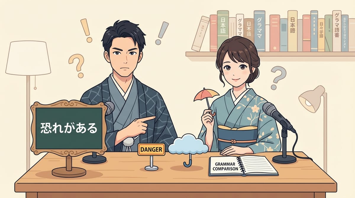 세 가지 일본어 표현(恐れがある, かもしれない, 危険がある)의 뉘앙스를 비교