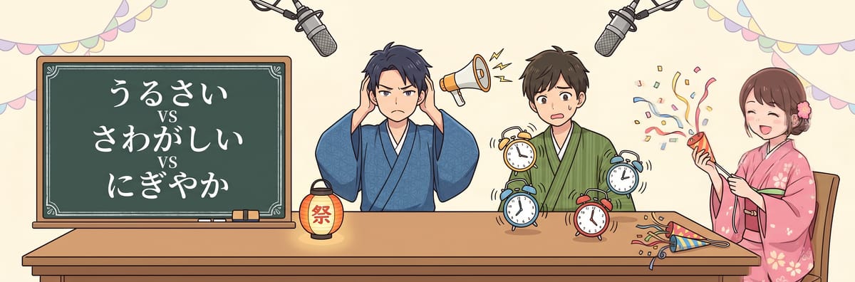 일본어 시끄럽다 표현: うるさい, 騒がしい, 賑やか 완벽 구분법