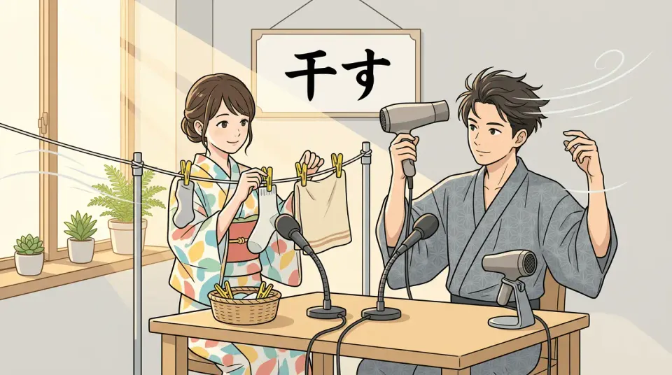 「乾かす」  vs  「干す」차이와 사용 구분 — 헷갈리는 두 단어 예문으로 완전 정리